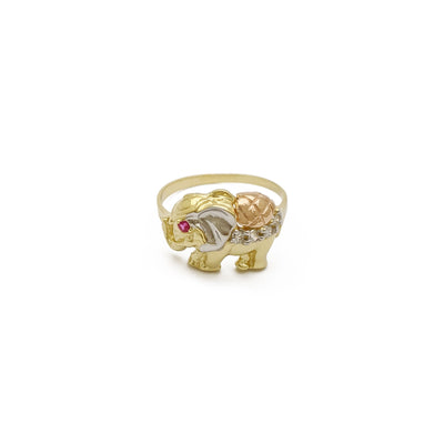 Tri-Tone Elephant Ring (14K) front - Lucky Diamond - New York