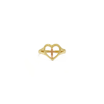 Heart Outlined Cross Ring (14K) front - Lucky Diamond - New York