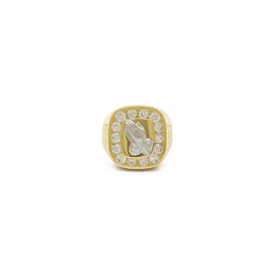 Icy Praying Hands Signet Ring (14K) front - Lucky Diamond - New York