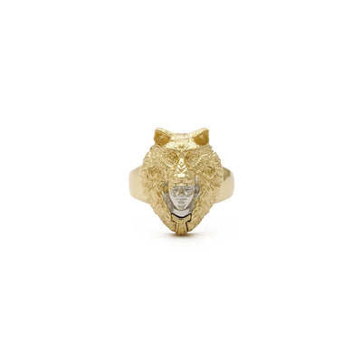 Lady Shaman (Wolf Headdress) Ring (14K) front - Lucky Diamond - New York