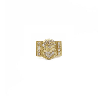 Two-Toned Jesus Christ Icy Ring (14K) front - Lucky Diamond - New York