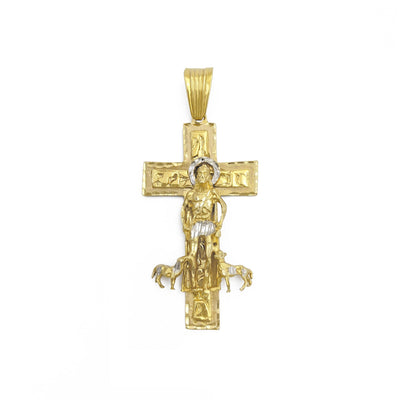 Two-Toned Saint Lazarus Cross Pendant (14K) front - Lucky Diamond - New York