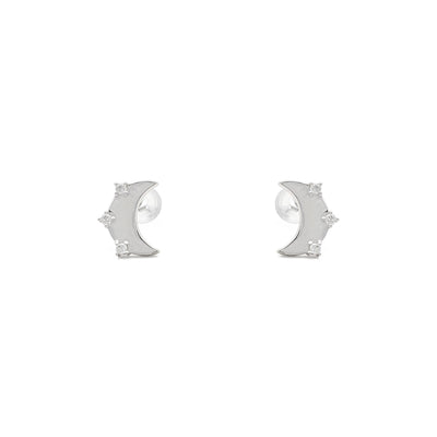 Embellished Moon Stud Earrings (14K) front - Lucky Diamond - New York