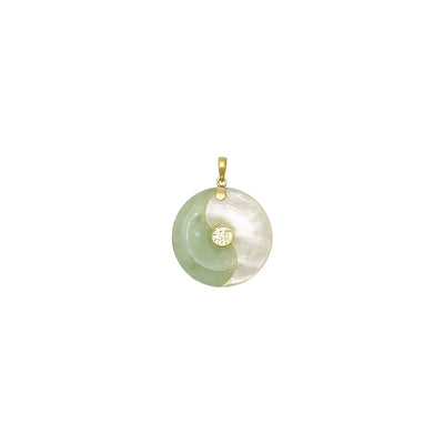 Blessed Yin Yang Green Jade and Mother of Pearl Pendant (14K) front - Lucky Diamond - New York