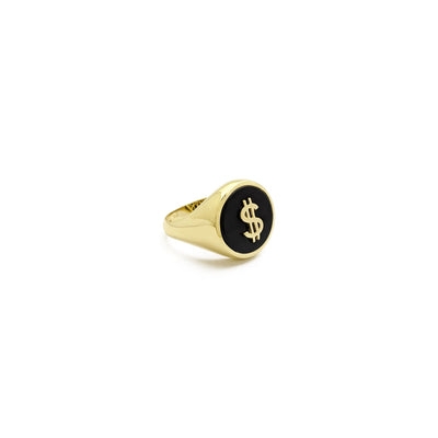 Dollar Sign Black Onyx Signet Ring (14K) front - Lucky Diamond - New York