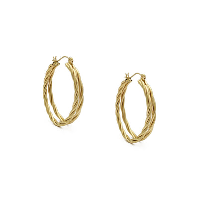 Double Twisted Oval Hoop Earrings (14K) front - Lucky Diamond - New York