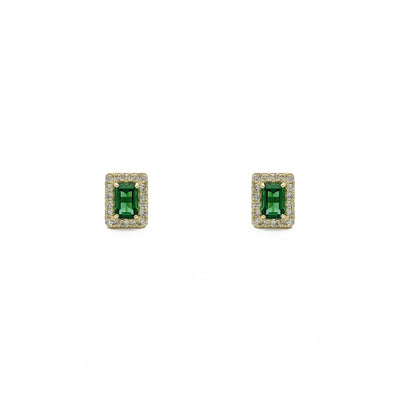 Emerald-Cut Gemstone Halo Earrings green (14K) - front - Lucky Diamond - New York