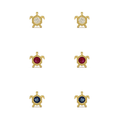 Gemstone Shelled Turtle Stud Earrings (14K) All - Lucky Diamond - New York