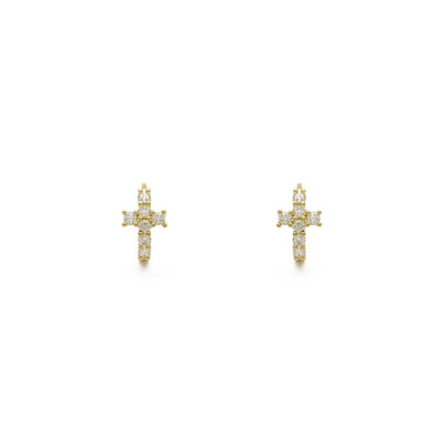 Icy Cross Prong-Set Huggie Earrings (14K) front - Lucky Diamond - New York