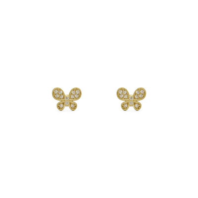 Icy Rounded Butterfly Stud Earrings (14K) front - Lucky Diamond - New York