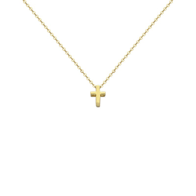 Petite Cross Charm Necklace yellow (14K) front - Lucky Diamond - New York