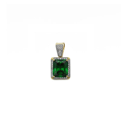 Radiant Cut Faux Emerald Halo Pendant (14K) front - Lucky Diamond - New York