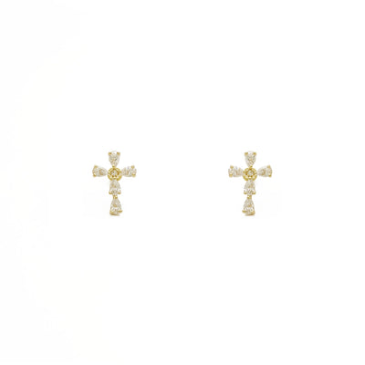 Teardrop Cross Stud Earrings (14K) front - Lucky Diamond - New York
