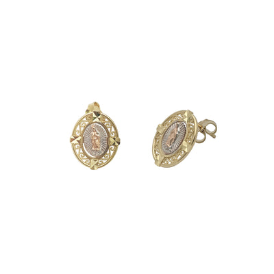 Tri-Color Guadalupe Filigree Oval Stud Earrings (14K) - Front - Lucky Diamond New York