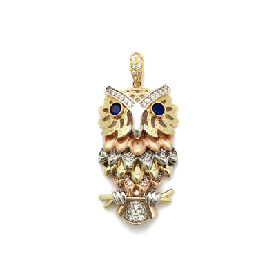 Three-Colored Plumage Owl Pendant (14K) front - Lucky Diamond - New York