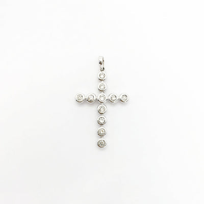 Bezel Set Diamond Cross Pendant (14K) front - Lucky Diamond - New York