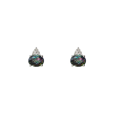 Oval Faceted Mystic Topaz Diamond Stud Earrings (14K) front - Lucky Diamond - New York