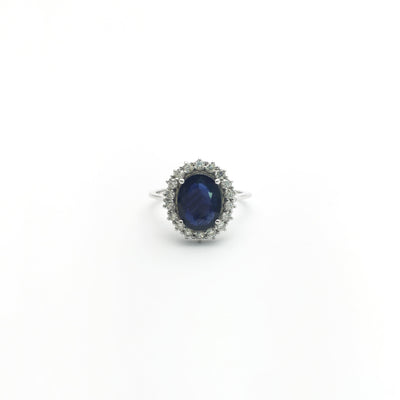Oval Sapphire with Diamond Halo Ring (14K) front - Lucky Diamond - New York