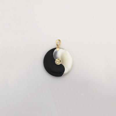 Blessed Yin Yang Black Onyx and Mother of Pearl Pendant (14K) - Lucky Diamond