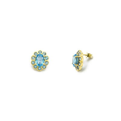 Blue Topaz Beaded Frame Stud Earrings (14K) main - Lucky Diamond - New York