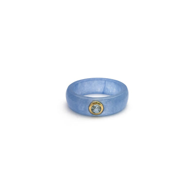 Blue Topaz Solitaire Blue Jade Ring (14K) front - Lucky Diamond - New York