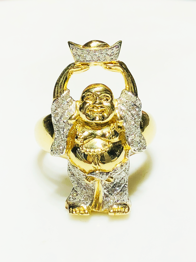 Iced-Out Diamond "Buddha of Wealth" Ring (14K) - Lucky Diamond