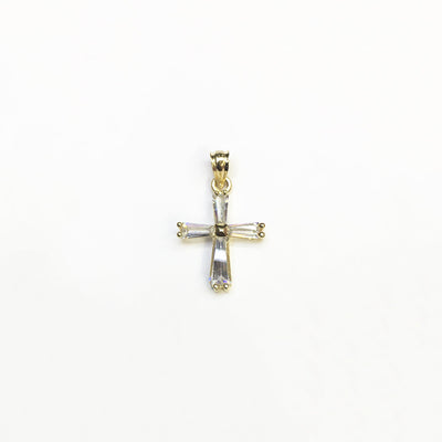 Cross Baguette CZ Pendant (14K) front - Lucky Diamond - New York