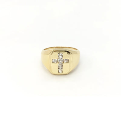Cross CZ Signet Ring (14K) front - Lucky Diamond - New York