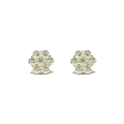 Flat Honeycomb Cluster Diamond Stud Earring (14K) front - Lucky Diamond - New York