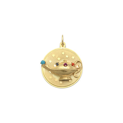 Genie Oil Lamp Gemstones Medallion Pendant (14K) front - Lucky Diamond - New York