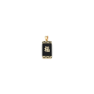 Good Fortune Chinese Logogram Black Onyx Bar Pendant (14K) front - Lucky Diamond - New York