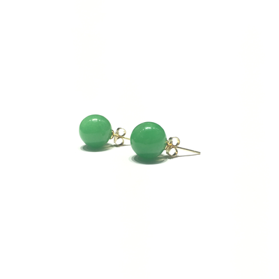 Green Jade Ball Stud Earrings (14K) angle 1 - Lucky Diamond - New York