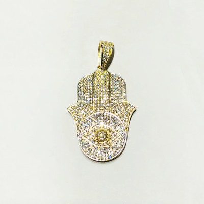 Iced Out Hamsa CZ Pendant (14K) - Lucky Diamond New York
