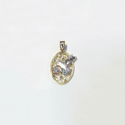 Hummingbird Diamond Cut CZ Tricolor Oval Pendant (14K) - Lucky Diamond - New York