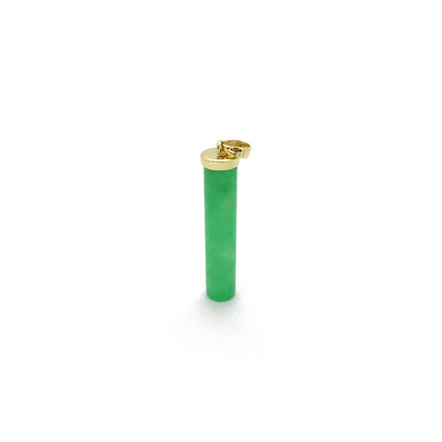 Green Jade Cylinder Bar Pendant (14K) front - Lucky Diamond - New York