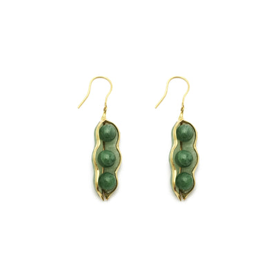 Jade Peapod Hanging Earrings (14K) front - Lucky Diamond - New York