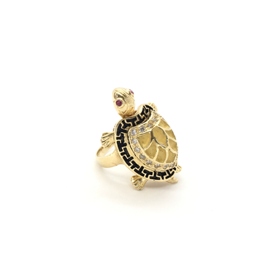 Meander Yellow Shell Turtle CZ Ring (14K) side 1 - Lucky Diamond - New York