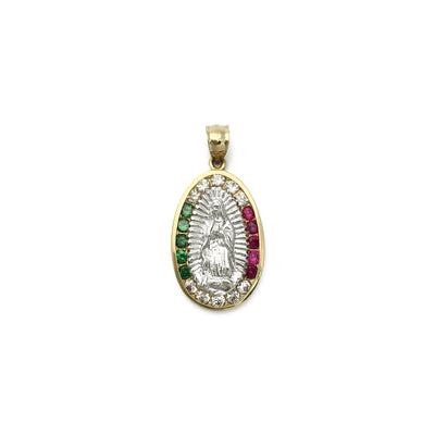 Our Lady of Guadalupe Two-Tone Oval CZ Pendant Large (14K) front - Lucky Diamond - New York
