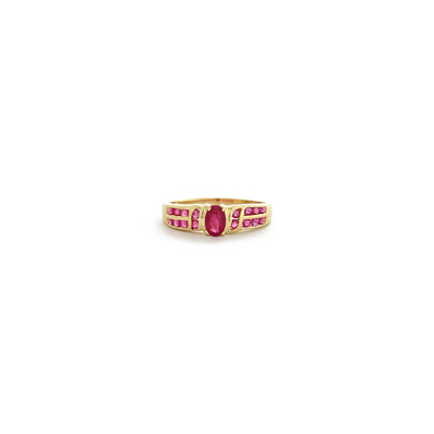 Oval Ruby Ribbon Bow Ring (14K) front - Lucky Diamond - New York