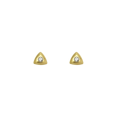Round Diamond Triangular Stud Earrings (14K) front - Lucky Diamond - New York