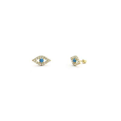 Turquoise Evil Eye CZ Stud Earrings yellow (14K) main - Lucky Diamond - New York