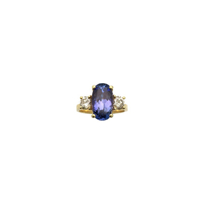 Vintage Tanzanite and Diamond Three Stone Ring (14K) front - Lucky Diamond - New York