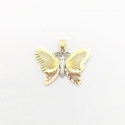 Butterfly Tricolor Diamond Cut Pendant (14K) front - Lucky Diamond - New York