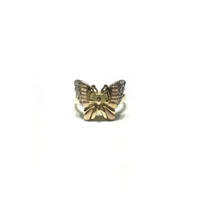 Tri-Color Butterfly CZ Ring (14K) front - Lucky Diamond - New York