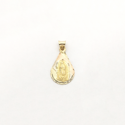 Our Lady of Guadalupe Tri-Color Teardrop Pendant (14K) front - Lucky Diamond - New York
