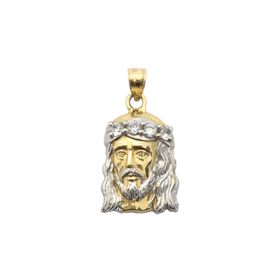 Two-Tone Jesus Head Crown of Thorns CZ Pendant (14K) front - Lucky Diamond - New York