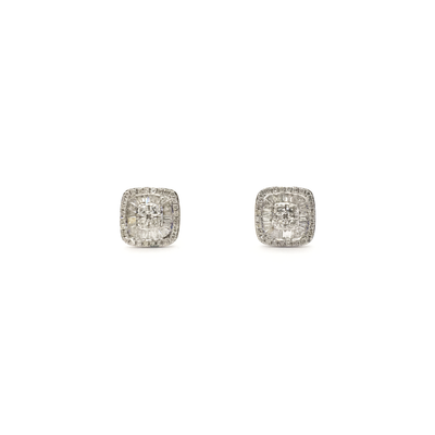 Baguette and Round Diamond Cluster Stud Earrings (14K) front - Lucky Diamond - New York