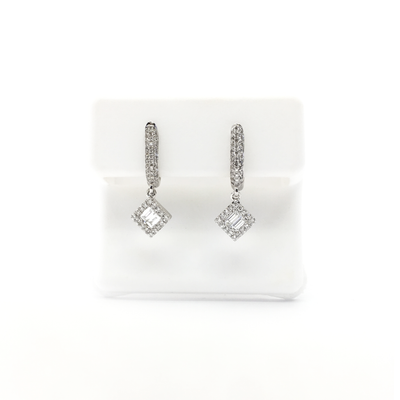 Baguette and Round Diamond Dangling Earrings (14K) front - Lucky Diamond - New York