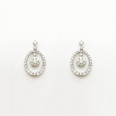 Diamond Cluster Oval Dangling Earrings (14K) front - Lucky Diamond - New York