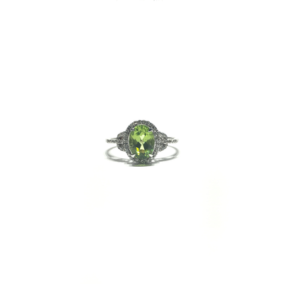 Oval Peridot Diamond French Halo Ring (14K) front - Lucky Diamond - New York